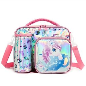 NEW! Insulated Unicorn Lunch Tote Adjustable Shoulder Strap Durable Handle Pink
